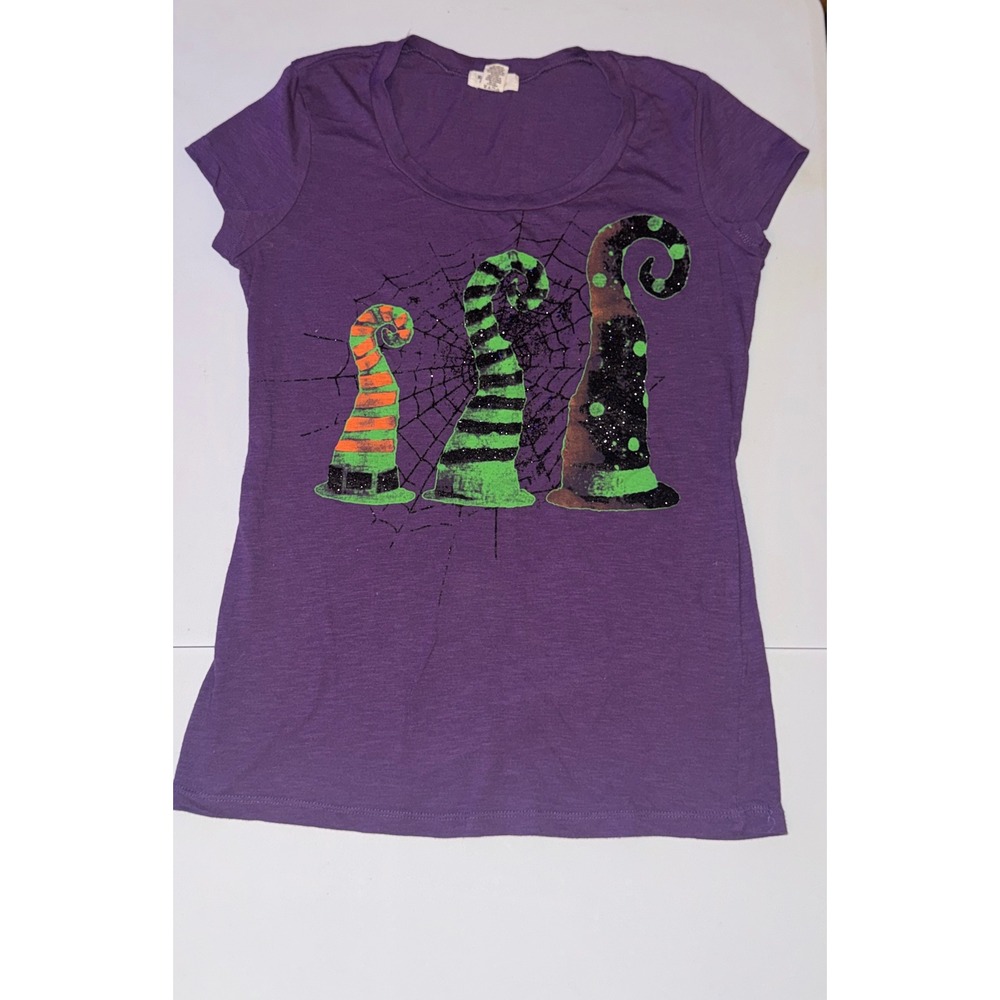 Madison & Berkeley Halloween T-Shirt Womens Large Purple Witch Hat Glitter Tee